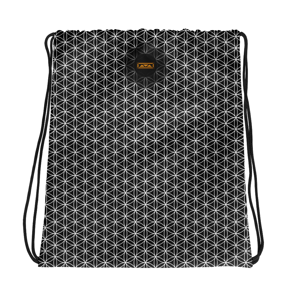 TRILLYYON - Black & White  - Flower Of Life Drawstring bag