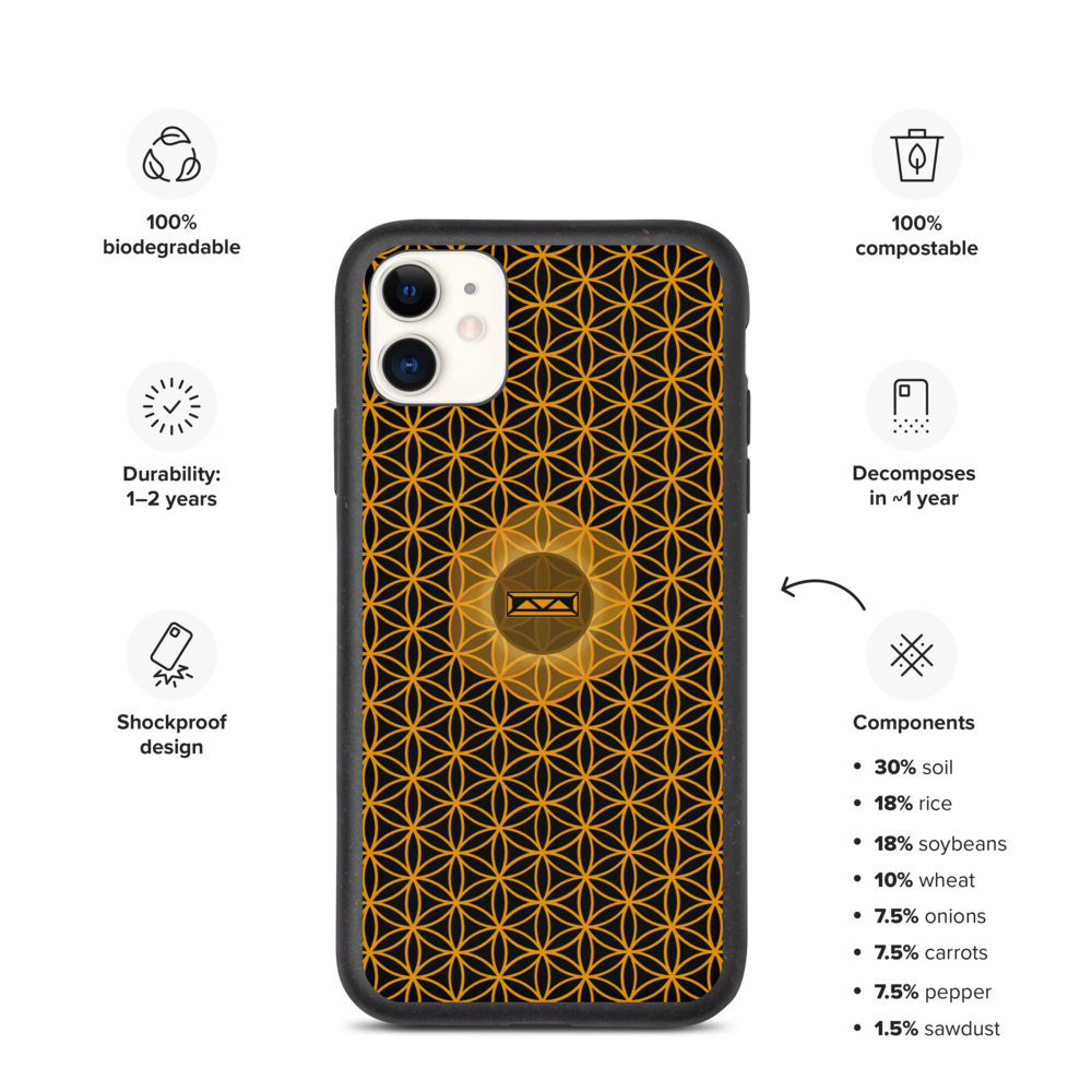 TRILLYYON - Black & Gold - Flower Of Life Biodegradable Phone Case