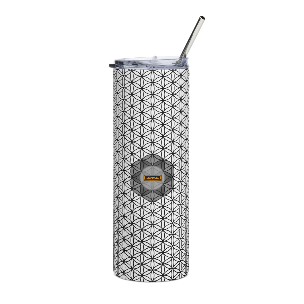 TRILLYYON - White & Black - Flower Of Life Stainless Steel Tumbler