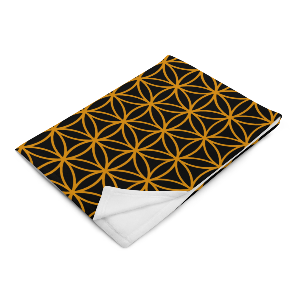 TRILLYYON - Black & Gold - Flower Of Life Throw Blanket